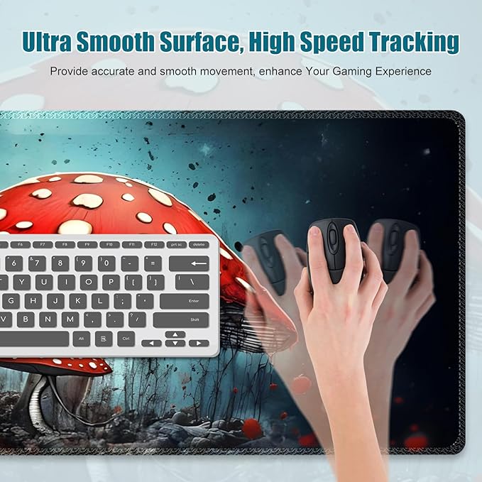 Cool Desk Matt for Desktop, Mouse Pad Mat, Desk Mat for Keyboard and Mouse, XXL Large Mouse Pad for PC, Anti-Slip Big Mousepad with Stitched Edges, Mouse Mat for Computer Laptop Women, Red Mushroom