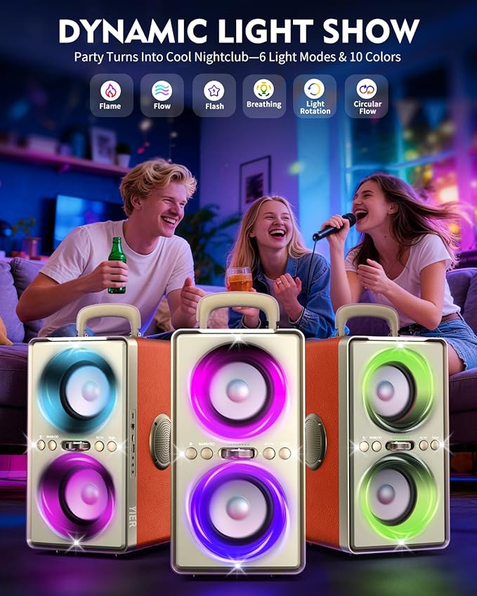 Bluetooth Speaker, 240W Peak Loud Party Speaker with Big Bass, 20H Playtime, TWS, BT5.3, Large Portable Wireless Boom Box with LED Light for Outdoor Backyard Beach Home (Leather Orange)