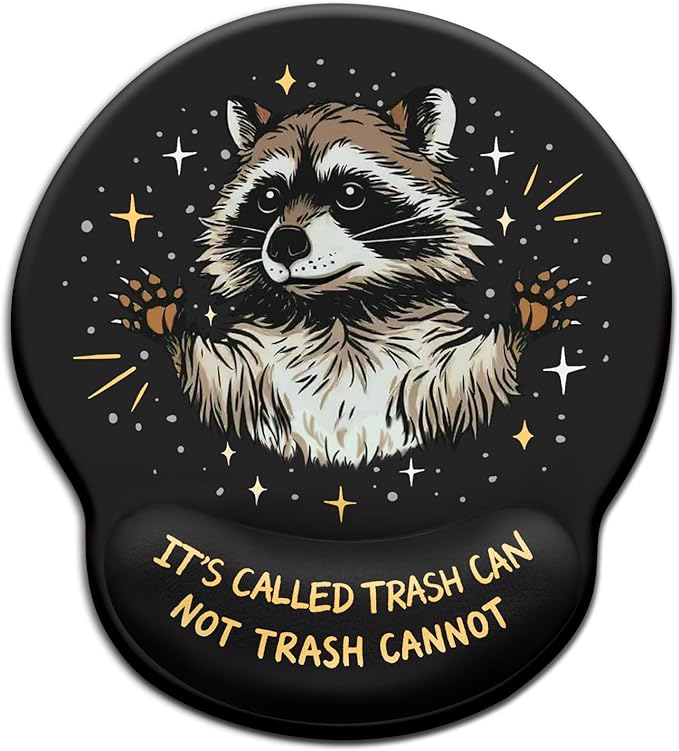 Mouse Pad with Wrist Rest, Funny Trash Raccoon Ergonomic Mousepad Wrist Support for Desk, Cute Animial Gaming Mousepads for Wireless Mouse Computer Work Home Desk Accessories Office Supplies Black