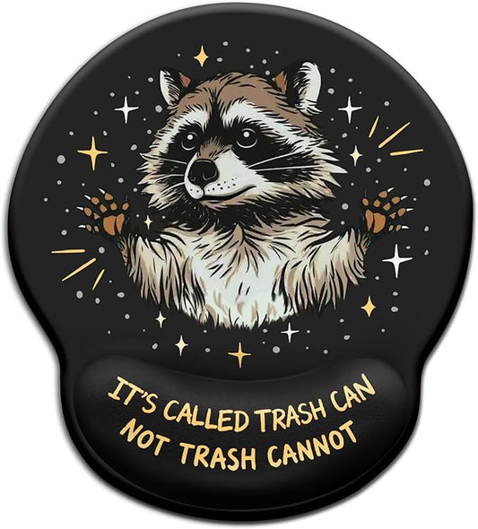 Mouse Pad with Wrist Rest, Funny Trash Raccoon Ergonomic Mousepad Wrist Support for Desk, Cute Animial Gaming Mousepads for Wireless Mouse Computer Work Home Desk Accessories Office Supplies Black