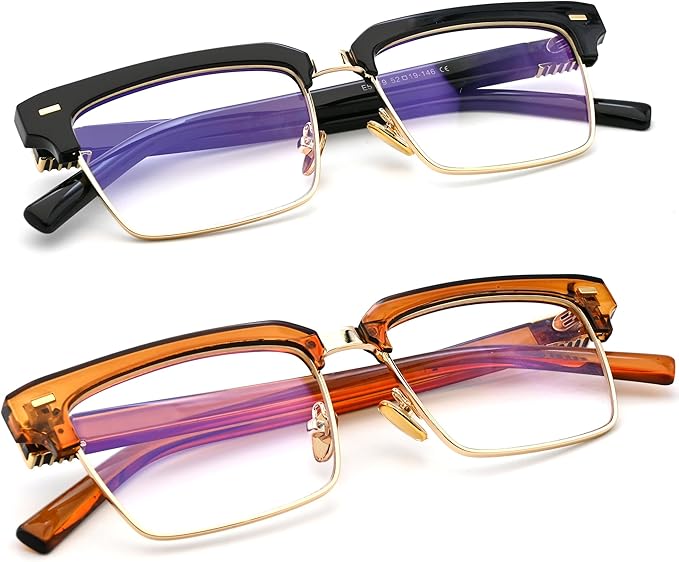 Semi Rimless Rectangle Blue Light Glasses Men Women Black Square Eyewear