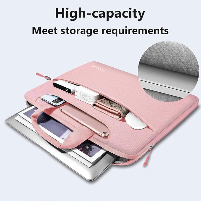 Hseok Laptop Shoulder Bag 13-14 inch Shockproof Water-Resistant HandBag with Small Case Compatible with MacBook Pro/Neo 14" M5/M4/M3/M2/M1, Mac Air/Pro 13.3", XPS 13/14, Most 13"-14" PC,Pink