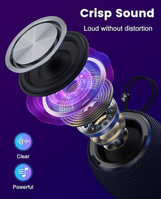 LENRUE Portable Bluetooth Speakers, Wireless Speakers with TWS, IPX5 Waterproof, Colorful Lights, Support Type C and TF Card, Portable for Shower, Travel, Party