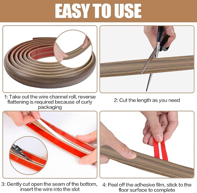 Floor Cord Cover Self Adhesive Cord Hider,10FT Cable Management, Extension Strip Protector for Wires, Prevent Cable Trips for Offices, Gyms, Exhibitions Cavity:0.47"(W) x0.35(H) Woodsmokedbrown - Image 8