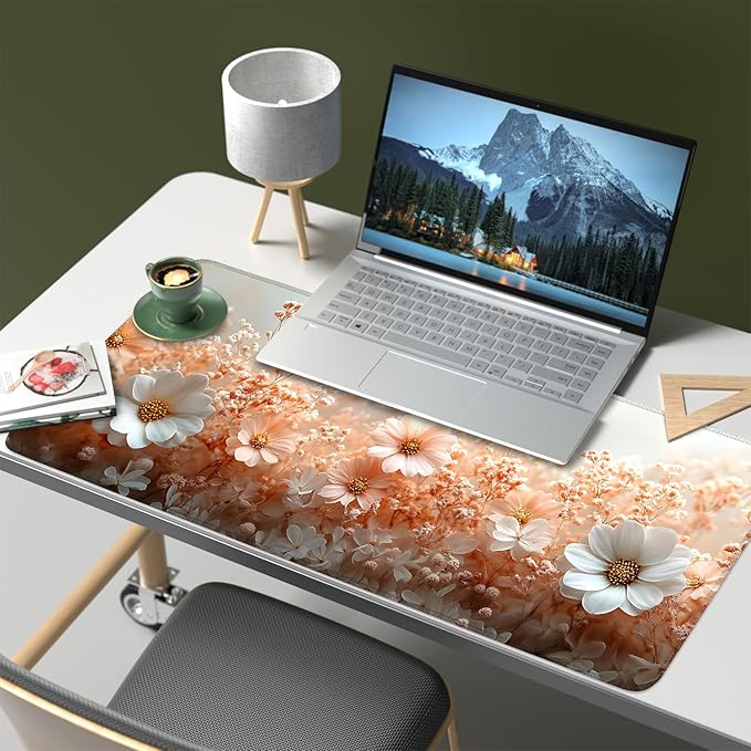 Mouse Pad, Large Anti-Slip with Stitched Edges Desk Mat Desktop Laptop Computer Desk Keyboard Mat,Table Protector Blotter Mat (Powder, 35.4" x 15.7")