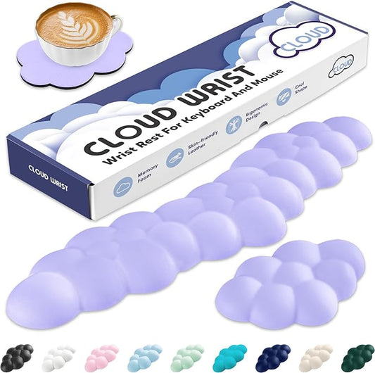 Sushret Cloud Wrist Rest for Keyboard and Mouse, Memory Foam PU Leather Keyboard Wrist Rest with Ergonomic Support, Non-Slip Base, Cute Arm Rest Pad & Palm Cushion, Office Desk Accessory, Purple