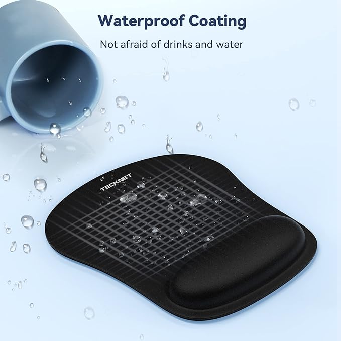 TECKNET 3 Pack Mouse Pad with Wrist Rest, Ergonomic Gaming Mouse Pad Pain Relief, Portable Comfortable Mousepad for Computer, Laptop, Office, Home Non-Slip Base, Waterproof Surface - Black
