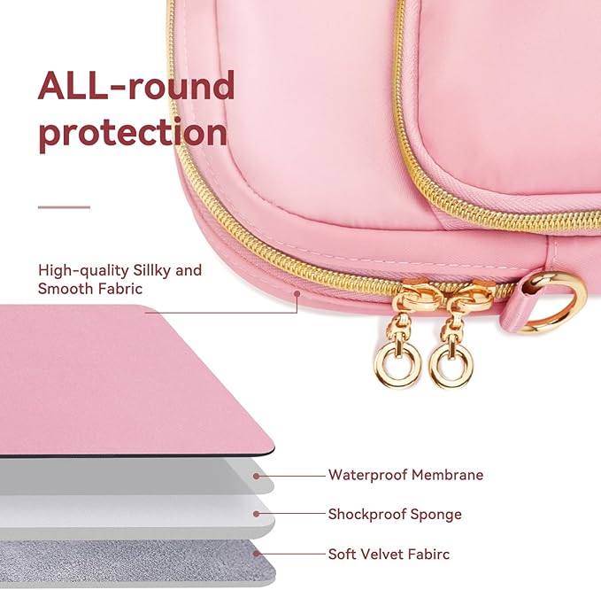 14 Inch Laptop Bag Case for Women Men Compatible with HP Chromebook OmniBook Envy/14 MacBook Pro M5/Dell Pro Inspiron XPS/Lenovo Yoga, Messenger Carrying Briefcase Computer Bag Case, Pink