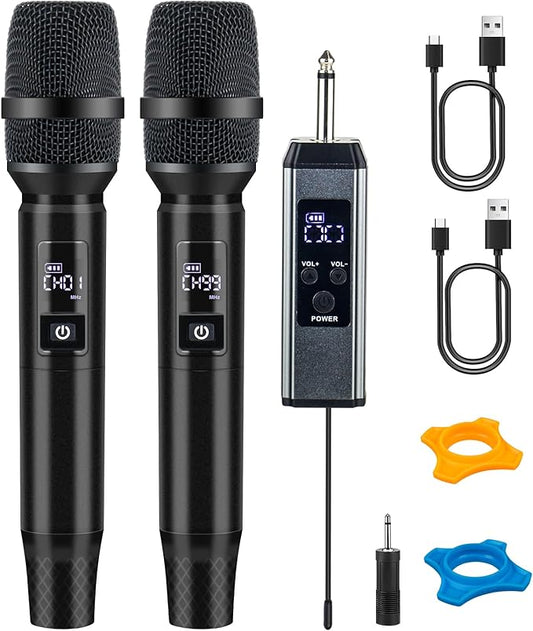 Wireless Microphones, Wireless Bluetooth Karaoke Microphone with Rechargeable Receiver(40H - 500 Ft Range), Karaoke Microphone Set for Singing, Wedding, DJ, Party, Speech, Church