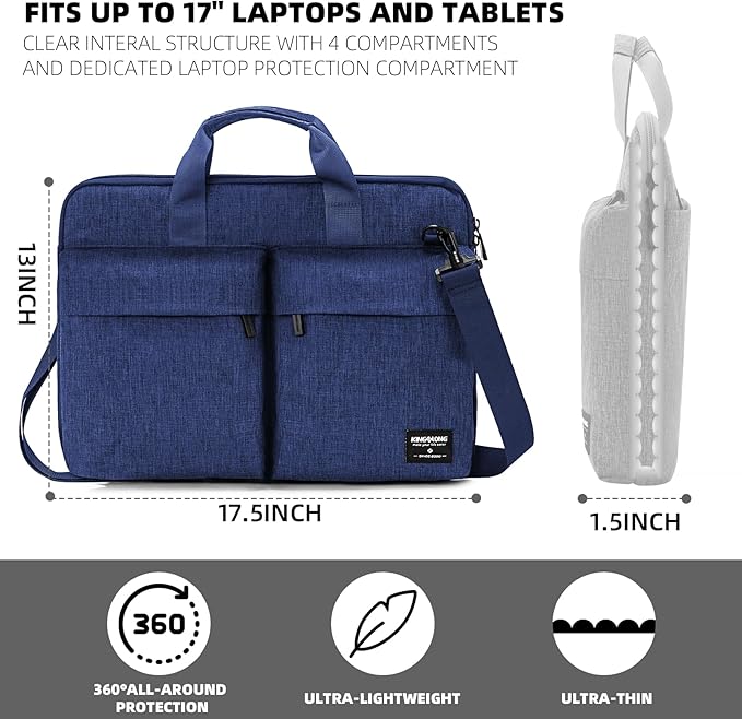 KINGSLONG Slim 17.3 inch Laptop Bag Sleeve Carrying Case with Shoulder Strap, Notebook Ultrabooks Computer Handbag Cover for Men Women Fit for Acer Asus Lenovo HP Toshiba Blue