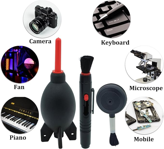 Lens Cleaning Kit Contains 2 Pcs Rubber Rocket Air Blower Duster, Lens Cleaning Pen, Blower Brush Dust Cleaner and Carrying Pouch, for Lens, Camera, SLR, Telescope, Magnifying Glass, Phone - Image 6