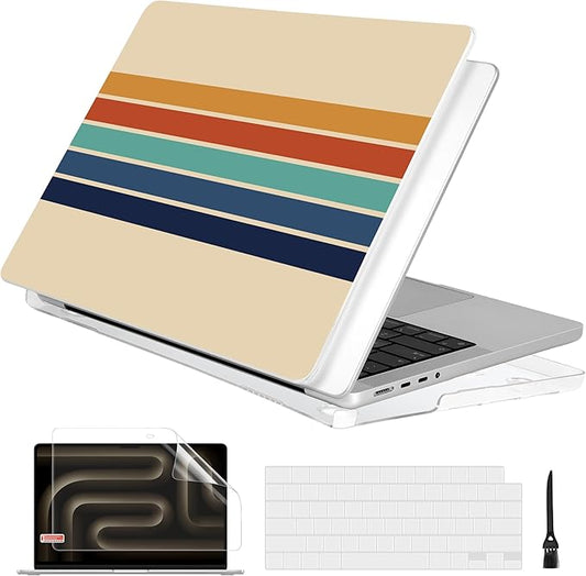 Batianda for MacBook Pro 14 Inch Case 2026-2021 Release M5 M4 M3 M2 M1 Pro/Max, 1.2mm Slim Graphic Hard Shell Cover with Keyboard Cover, Screen Protector 4-in-1 Bundle, Stripes