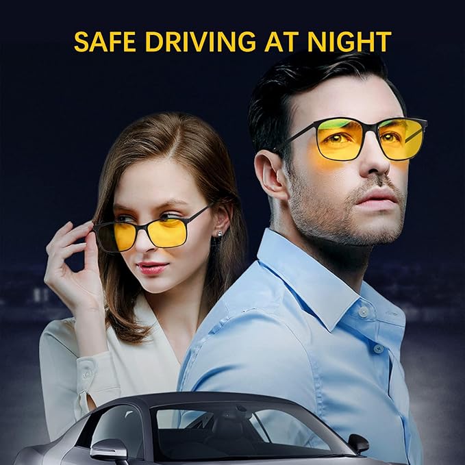 Oilway Night Vision Driving Glasses for Women & Men - Anti Glare Blue Light Blocking Computer Glasses with HD Clarity, Premium Protection | Nighttime Safety Eyewear for Screen Use & Road Travel