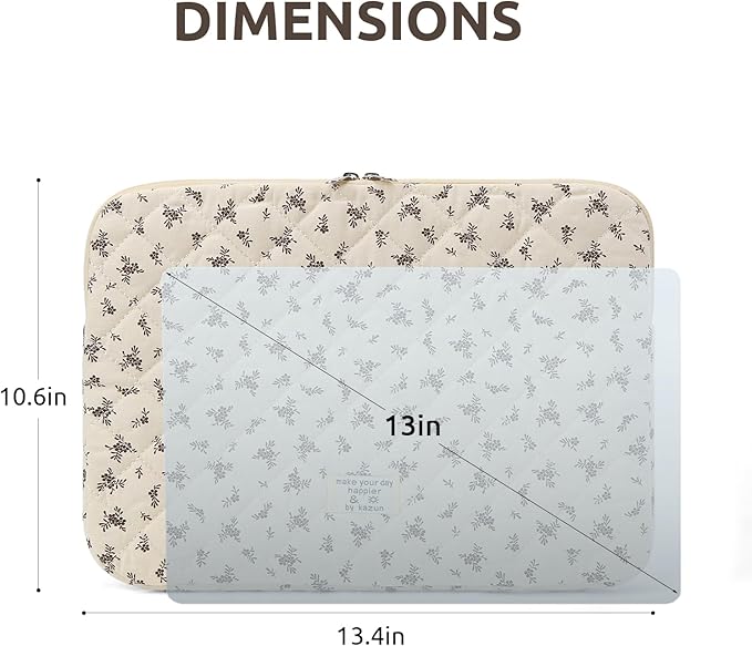 Puffy Laptop Sleeve 13 Inch Cute Quilted Laptop Protective Case Padded Floral Computer Sleeve for MacBook (A-Black, 13 Inch)