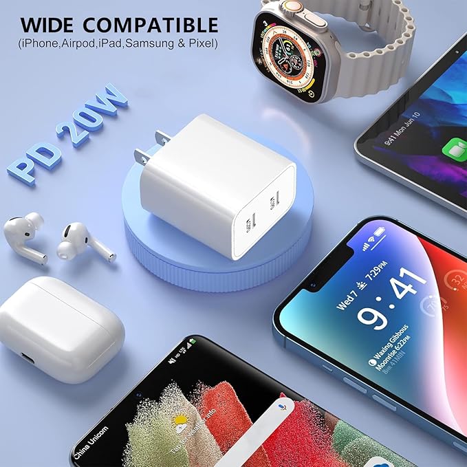 USB C Charger Block,4-Pack Dual Port USB C Fast Charging Block,2in1 Dual Ports Plug Wall Chargers,Type C Wall Charger Plug for iPhone 17/17e/17 Pro/17 Pro Max/17 Air/16e/15 Plus/14/13/12Pro/11/XS/XR/X
