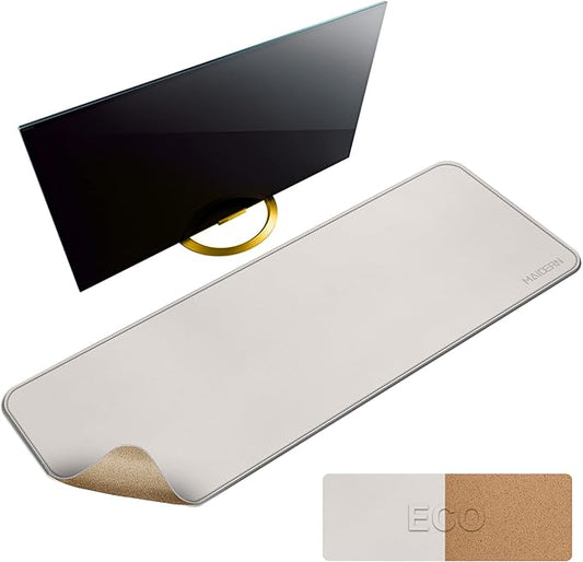 MAIDERN 47.2" x 15.7" Cork & Leather Desk Pad, Large XXL Mat, Full Mouse Pad, Dual Sided Protector for Gaming Home Office (Cream)