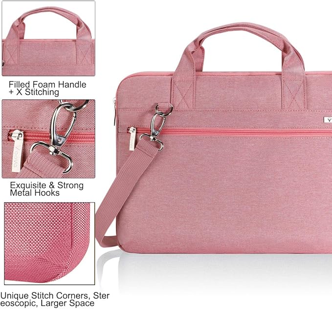 Voova Laptop Bag 17 17.3 Inch, 360° Protective Laptop Case Sleeve with Shoulder Strap Compatible with 17-18 Inch Lenovo Asus Acer Dell Hp, Waterproof Computer Bag Slim Briefcase for Women, Pink
