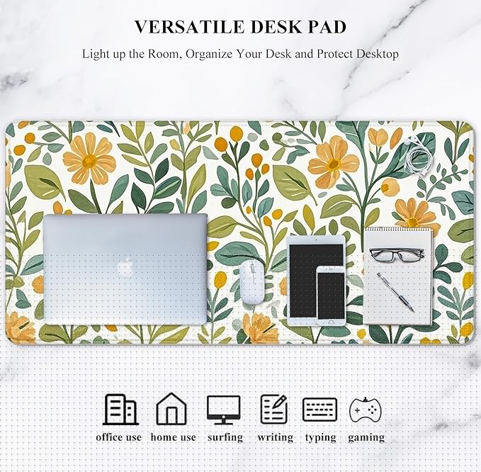 Auhoahsil Desk Mat, Ultra Large Mouse Pad, XXL Gaming Mousepad, Pretty Desk Pad, Big Extended Full Size Desktop Desk Matt for Keyboard, Laptop & Computer, 35.5 x 15.7 in, French Country Flower