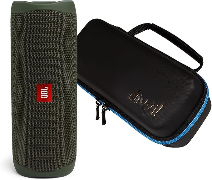 JBL Flip 5 (Green) + Bundle with divvi! Protective Hardshell Case