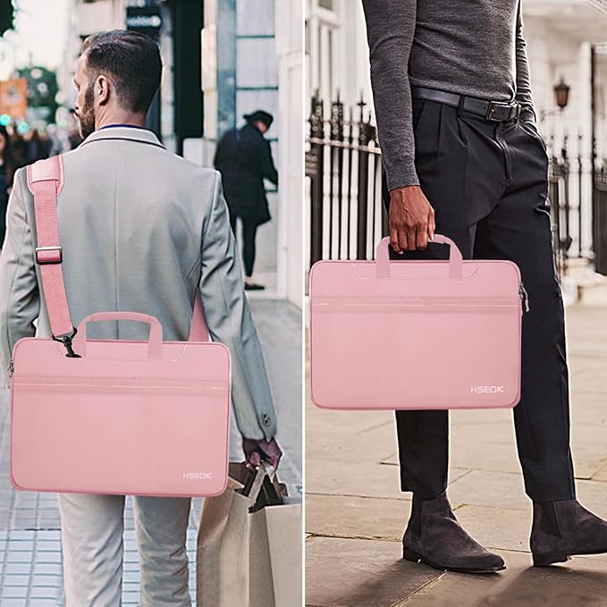 Hseok Laptop Shoulder Bag 13-14 inch Shockproof Water-Resistant HandBag with Small Case Compatible with MacBook Pro/Neo 14" M5/M4/M3/M2/M1, Mac Air/Pro 13.3", XPS 13/14, Most 13"-14" PC,Pink