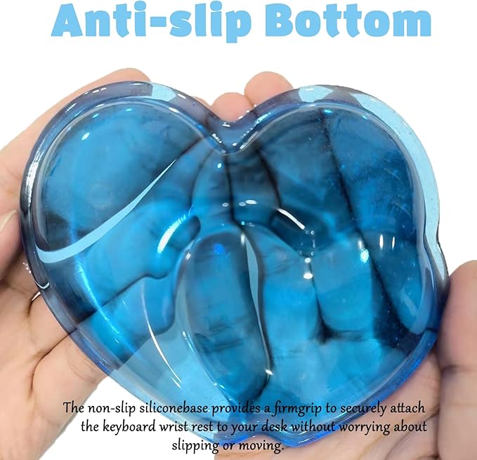 Gel Wrist Rest for Keyboard and Mouse Transparent Blue Heart Elbow Pad Cushion Ergonomic Cute Clear Cool Mouse Wrist Pad Silicone Non-Slip Support for Computer Gaming Home Office Hand Pillow