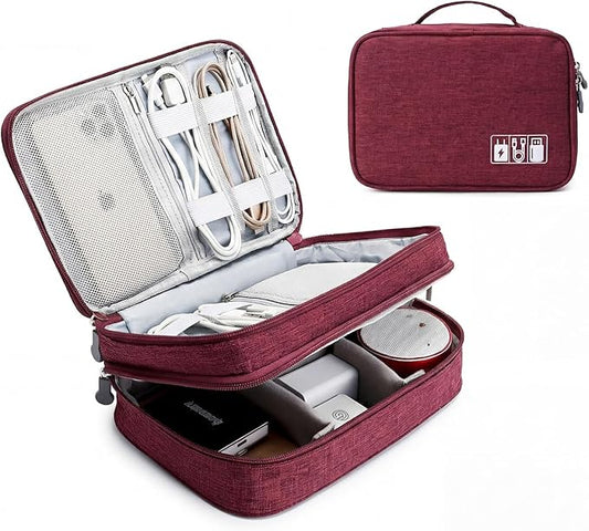 mygreen Travel Cable Organizer Bag, Two-Layer Electronics Accessories Organizer Bag for Cables, Chargers, Power Bank, Mouse,iPad, Phone, Kindle, SD Card, Wires, Cords, and Accessories Red