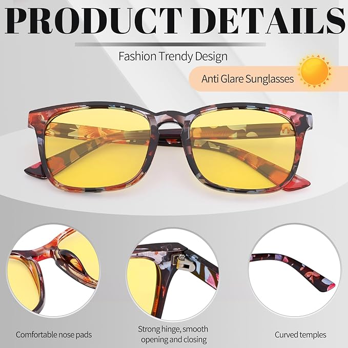 Polarized Sunglasses for Women Men, Night Driving Glasses Anti Glare Yellow Lens UV 400 for Day Night Use