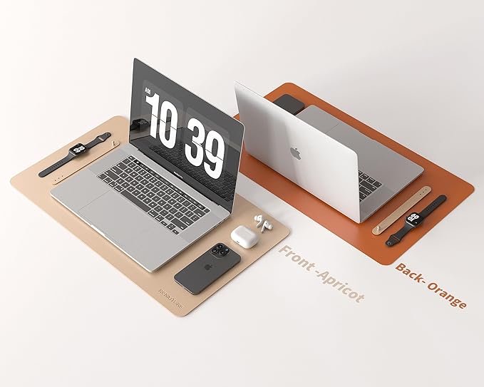 RENMTURE Double-Sided Two-Tone Faux Leather Desk mat Desktop Organization and Accessories Home and Office Large Mouse pad Game and Work (Apricot/Orange, 23.6" x 13.7")