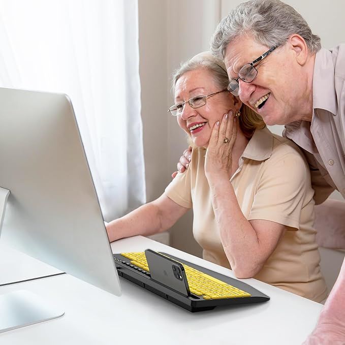 SABLUTE Large Print Computer Keyboards, Wired USB High Contrast with Wrist Rest, Phone Holder Oversized Print Letters Easy to Read for Visually Impaired Vision Individuals (Yellow+Black)
