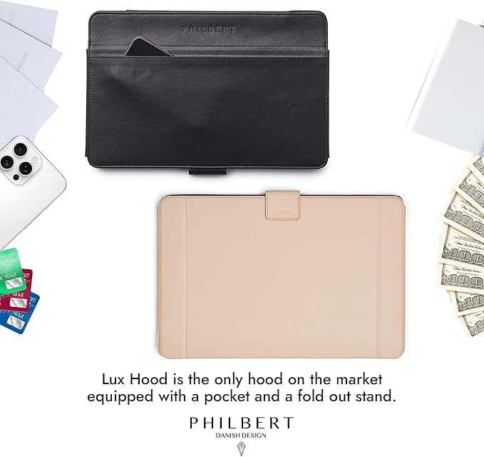 4-in-1 Laptop Screen Shade – Original Lux Hood – Sun, Privacy, Heat & Contrast Protection, Freestanding with Pocket, Fits 12–14” MacBook & PC, Patented, Beige | PHILBERT Danish Design
