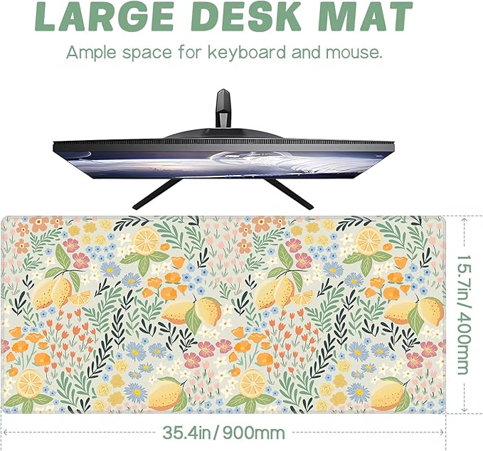 Baziabbo Cute Desk Mat,XXL Extended Big Mouse Pad,Gaming Mousepad with Stitched Edge,Non-Slip Rubber Base Keyboard Desk Pad for Home Office Study Game
