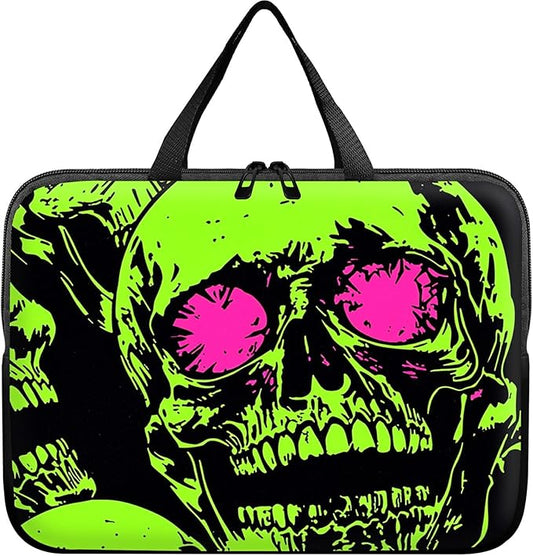 Universal Tablet Laptop Sleeve Case 10 inch, Neon Green Skull Slim Carrying Case Travel Laptop Bag Durable Handbag for 7 to 10-inch Laptops/Notebook/Kids Tablet/ipad/eBook Readers