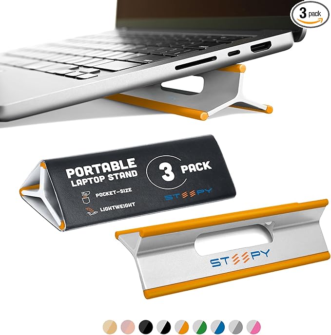 Steepy Portable Laptop Stand for Desk – Adjustable Height, & Portable Laptop Holder – Ergonomic Computer Stand for Cooling & Comfort – Slip-Proof, Sturdy Design – Universal Fit for 13-17 Inch Devices