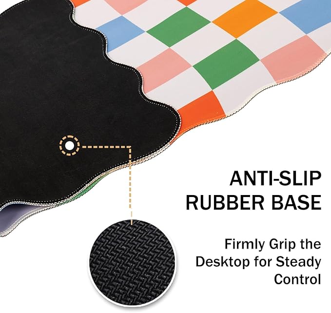 L-SPOUTTO Checkered Mouse Pad,Geometric Desk Mat XXL Large Scalloped Gaming Mousepad,35.4x15.7in Non-Slip Base Keyboard Pad Waterproof Desktop Mat for Laptop Computer Game Home Office-Checkered
