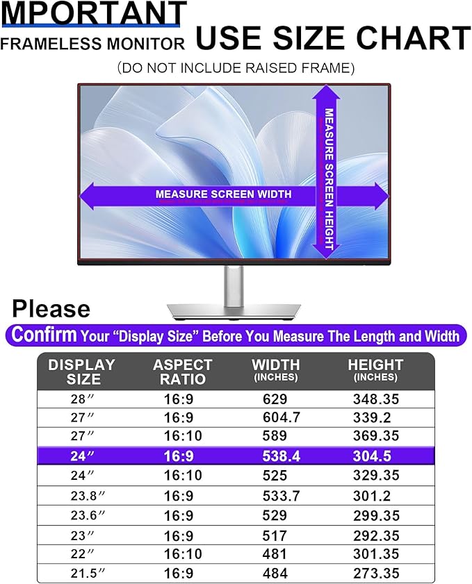 FILMEXT Removable 24 Inch Computer Blue Light Screen Filter for 16:9 Frameless Monitor - Bubble Free High Clarity- Eye Protection Blue Light UV Blocking Protector for Thin Bezel Computer Monitor
