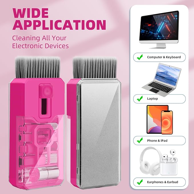 Ordilend Keyboard Cleaner Laptop Cleaning Kit, Car Accessories for Women Interior, Desk Accessories Office Supplies for Women, Patented Camera Cleaning Kits, HotPink - Image 5