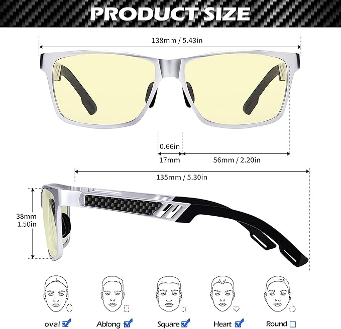 ANYLUV Blue Light Blocking Glasses Men Computer Gaming Glasses Lightweight Al-Mg Metal Anti Eyestrain Eye Protection