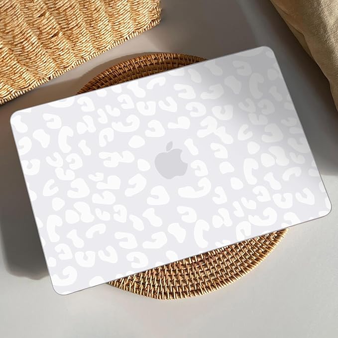 AKIT Compatible with MacBook Air 13 Inch Case M1 2022 2021 2020 2019 2018 A2337 A2179 A1932, Pattern Hard Shell Laptop Case+Screen Protector+Keyboard Cover for Mac Book Air 13.3 Inch, White Leopard