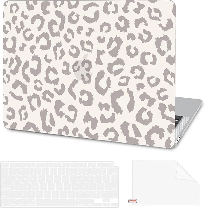 AKIT Compatible with MacBook Air 13 Inch Case M1 2022-2020 2019 2018 A2337 A2179 A1932, Pattern Hard Shell Laptop Case+Screen Protector+Keyboard Cover for Mac Book Air 13.3 Inch, Leopard Grey