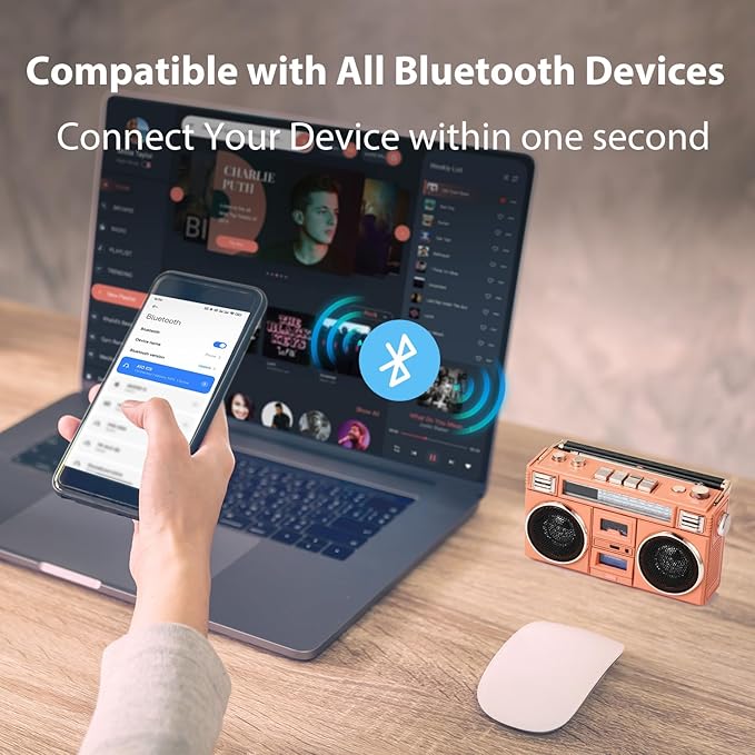 ANTPO Retro Vintage Radio Bluetooth Speakers Vintage Decor Small Wireless Speakers Stereo Radio Portable FM with Rich Bass Speakers Support TF Card for Home/Outdoor/Gift