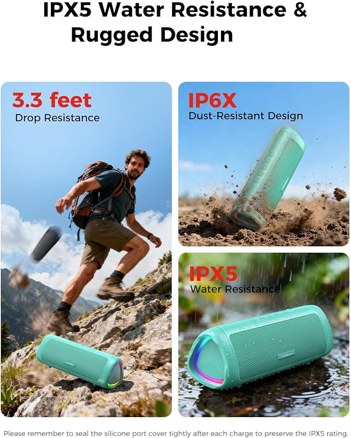 Bluetooth Speaker with HD Sound, Portable Wireless, IPX5 Waterproof, Up to 20H Playtime, TWS Pairing, BT5.3, for Home/Party/Outdoor/Beach, Electronic Gadgets, Birthday Gift (Teal)
