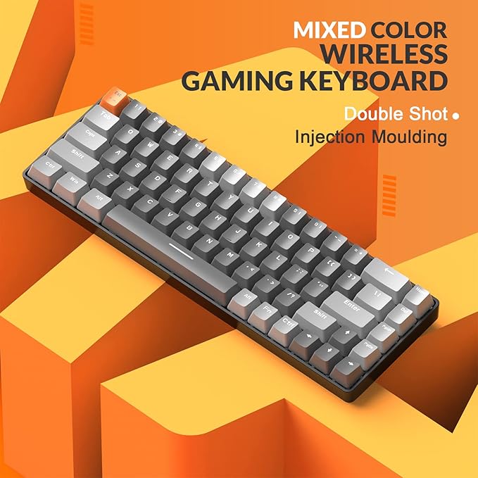 MAGIC-REFINER RK68 60% Wireless Mechanical Keyboard, Bluetooth 5.0/2.4GHz with Dual Mode 2-in-1 Receiver, Ergonomic Compact 68-Key Hot Swappable Gaming Keyboard, Blue Switch for Mac Windows PC