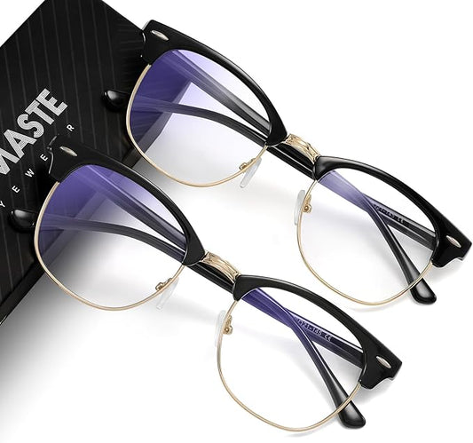 Blue Light Blocking Glasses Vintage Half Frame UV Clear Lens Anti Eyestrain Computer Gaming Glasses for Women Men(P63)