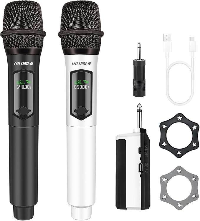 Wireless Microphones, Professional Dual Karaoke Microphone for Singing, Handheld Cordless Dynamic Mic System with Rechargeable Receiver(160 Ft) for Wedding, DJ, Speech, Church, Party, K602-BW
