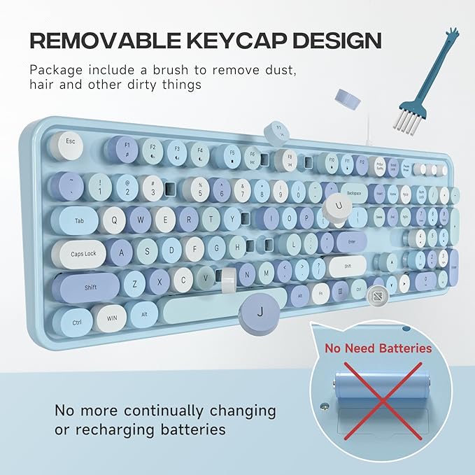 Wired Keyboard, Full-Sized Typewriter Keyboards, USB Plug and Play Office Keyboard with Number Pad, Caps Indicators, Foldable Stands for Windows, PC, Laptop, Desktop (Blue Colorful)