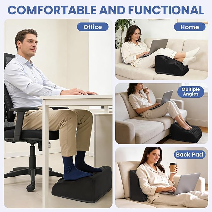 Foot Rest for Under Desk at Work, 3-Tier Foot Stool with Massage Dots and Thick High-Density Foam, Ergonomic Footrest with Washable Cover for Home and Office, Back, Legs & Hip Pain Relief, Black