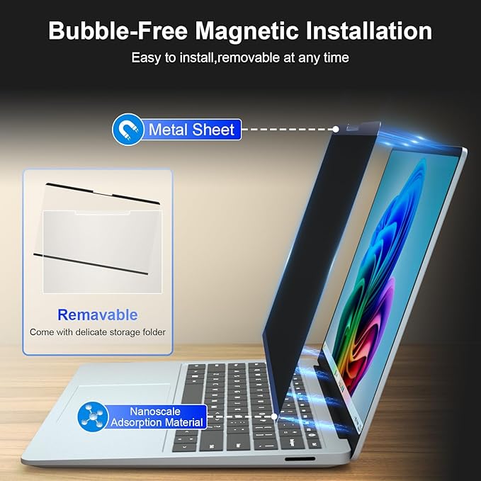 Magnetic Privacy Screen for 13.5 Inch Microsoft Surface Laptop 5, Removable Anti Glare Surface Laptop 13.5 Screen Protector, Blue Light Filter, Anti Spy Easy Install