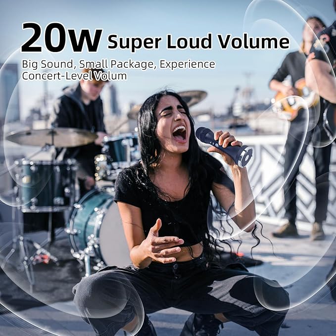 YF79 Wireless Bluetooth Microphone with 20W High Power, DSP Chip for Clear Sound, Dual Mic Connectivity for Duet Singing, One-Click Vocal Reduction for Karaoke, Portable Design with Loud Volume(Black)