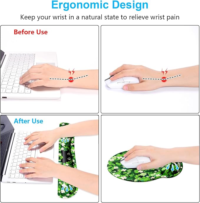 Dapesuom Keyboard Wrist Rest and Mouse Pad with Wrist Support, Cute Memory Foam Cushion for Keyboard and Mouse Set, Desktop Pad Rests with Non Slip Base for Easy Typing & Pain Relief, Anime Grass Cat