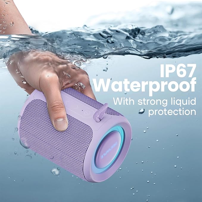 Bluetooth Speaker Wireless,IP67 Waterproof & Dustproof Portable Speaker with Lights,15W Loud Stereo Sound, 2500mAh Battery All Day Playtime, TWS Pairing, BT5.3, Home/Party/Outdoor/Beach (Purple)